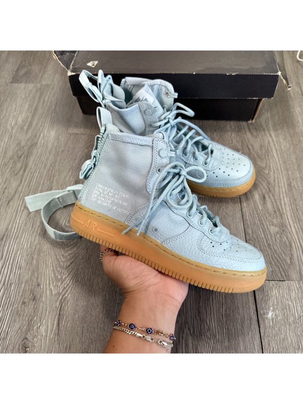 Nike Shoes Youth 4Y/5.5W SF Air Force 1 GS Mid Back Zip Sneakers AJ0424-401 Blue